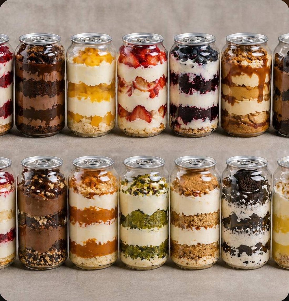 Layered desserts in sealed jars